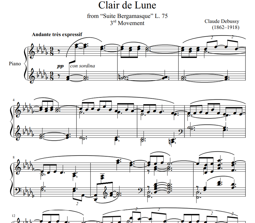 Clair de Lune from “Suite Bergamasque” L. 75 3